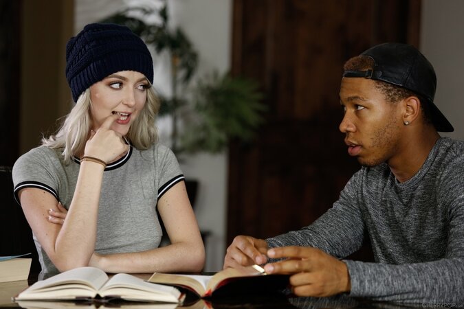 Young rebel tempts her Ebony tutor into spontaneous interracial affair