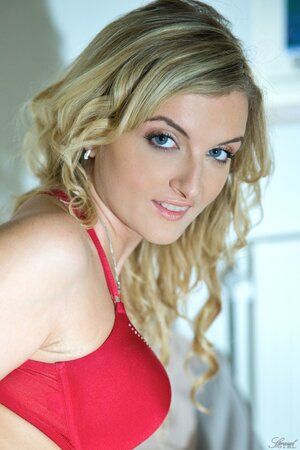 Canadian busty chick taking off red lingerie to spread pussy and show vagina