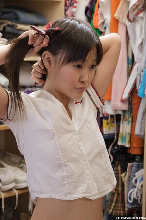 Asian coed is dressing up for college when pussy becomes super-excited