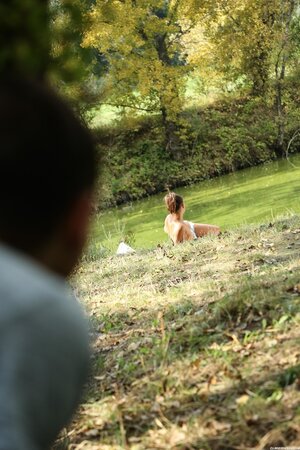 Voyeur turns out to be so handsome that the topless chick spreads legs for him