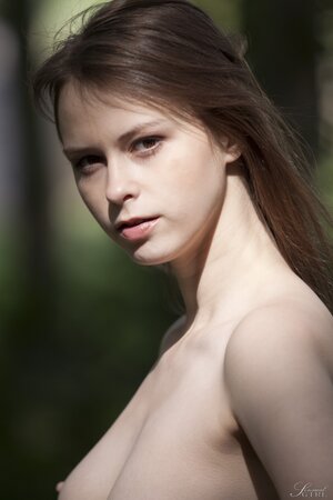 Quiet forest is a place where the girl can easily take off lingerie and have fun