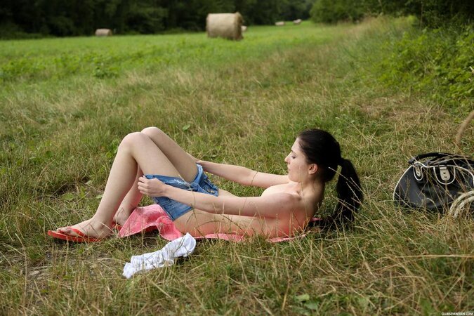 Hungarian girl Mia Evans walks alone in the forest and masturbates on the ground