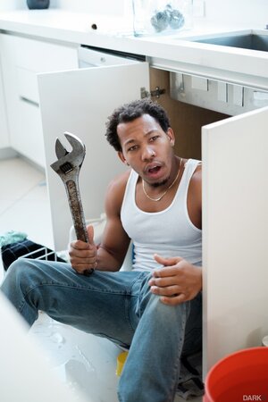 Black plumber seduced by petite brunette who just needed his massive weenie