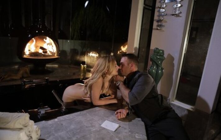 Naked stunner Alexa Grace reveals booty and tits being fucked by the fireplace