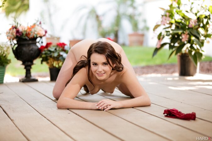 Lustful country-girl playfully gets rid of all clothes and poses in a sexy way