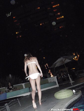 Adorable brunette hottie flashes her yummy tits and pussy in the night