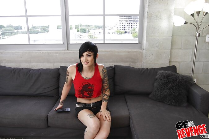 Tattooed nympho is happy to undress and show her luscious naked body