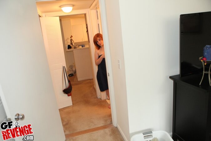 Kinky redhead teases BF by walking in a towel and gets her pussy drilled