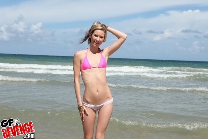 Skinny lassie gets horny on the beach and initiates hot sex in a hotel
