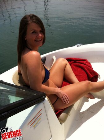 Beautiful brunette sweetie undresses till bare nudity during boat ride