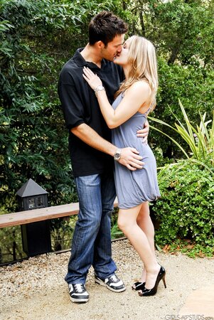 Gorgeous blonde and her handsome man get naked and have sex in the garden
