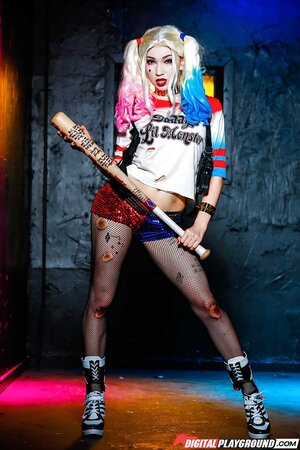 Harley Quinn solo cosplay scene by sexy teen pornstar Aria Alexander