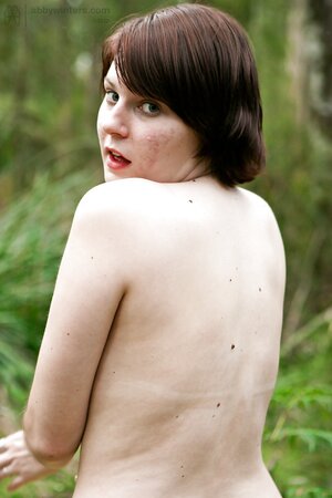 Short hair tubby girl is going to masturbate while outside