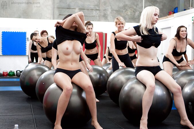 Smooth pussy lips and bushy cunts in a naked workout gallery