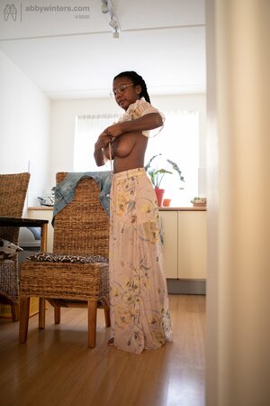 Black girl with natural breasts is here to show her body