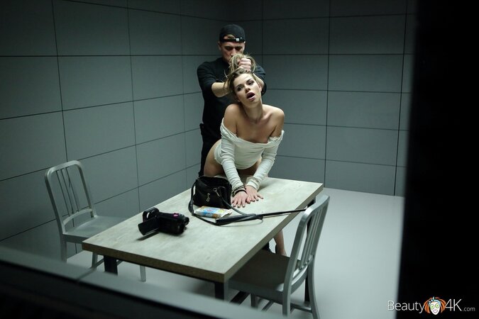 Interrogation session with a submissive babe who fucks hard