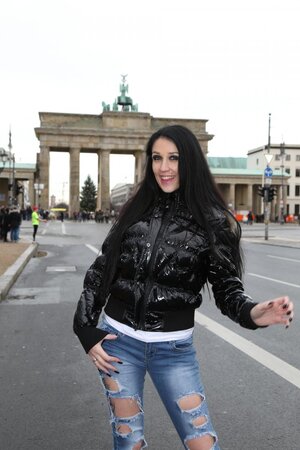 Freaky German lady showing her boobs while in public too