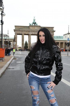 Freaky German lady showing her boobs while in public too