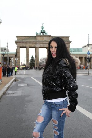 Freaky German lady showing her boobs while in public too