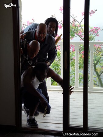 Thin girl dominated by a bunch of horny black fuckers outdoors