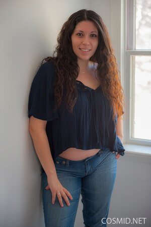 Brunette is obsessed with showing her big heavy boobies
