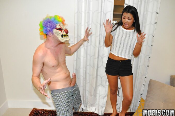 Asian teen enjoys playing with a dick after the Halloween party