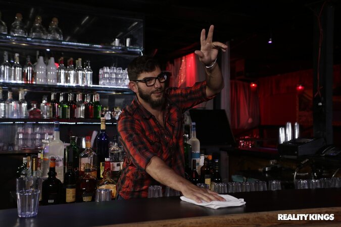Slender black beauty is getting banged at the bar by a BWC
