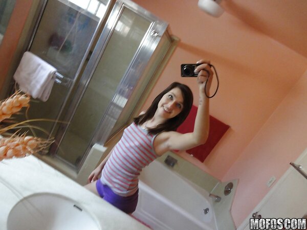 Brunette girl is sure that her naked pictures will boost boyfriend's mood
