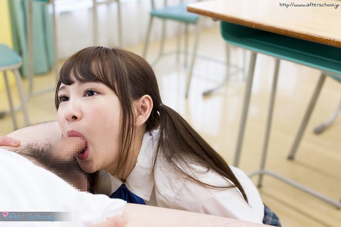 Petite Japanese cutie shows off her cock sucking skills