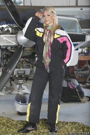 Krissy Lynn and other big tiddy blonde showing off in a hangar