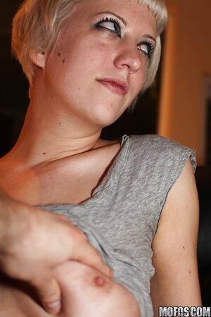 Geek girl bails on work and goes stripping by request of horny man behind camera