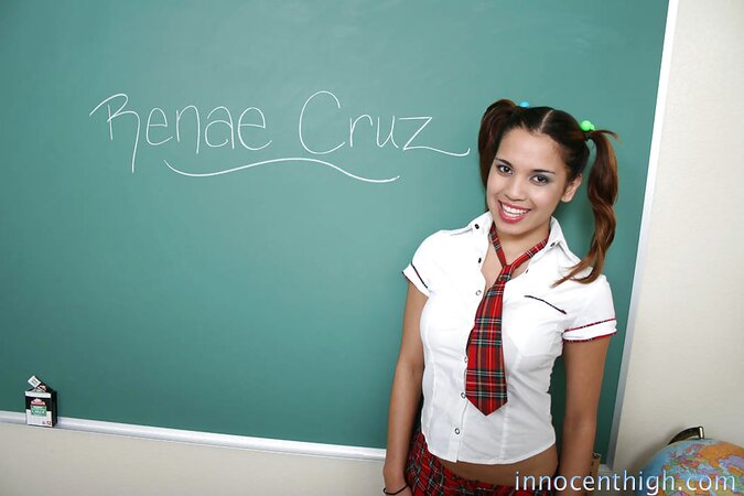 Adorable Latina gal teases teacher by showing round boobs and trimmed pussy