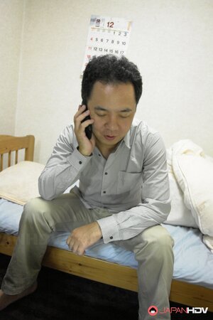 Horny Asian pizza delivery girl gives sexual joy to an older customer