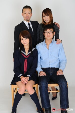Horny Japanese bitches pose for photographer naked with stepfather and stepson