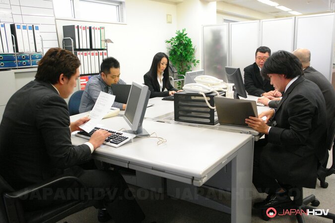 Japanese office babe likes being treated like slut by colleagues sucking everyone