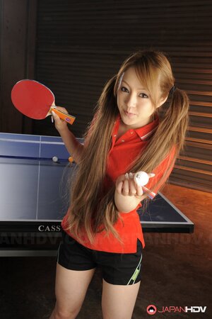 Ping-pong game makes twin-tailed Japanese player eager to show small tits