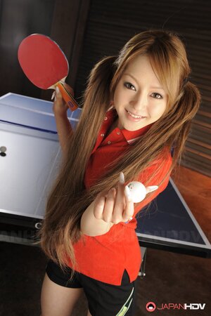Ping-pong game makes twin-tailed Japanese player eager to show small tits