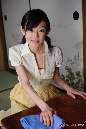 Petite Japanese teen changes into sexy nightgown after doing all chores