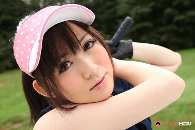 Adorable Japanese golf player not shy to hit ball without any clothes