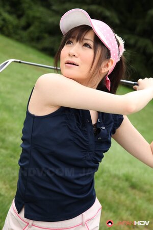 Adorable Japanese golf player not shy to hit ball without any clothes