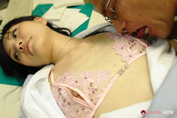 Adorable maid from Japan fucked and creampied by boss in porn pictures