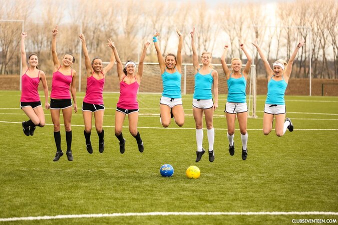 Italian women are playing soccer and stripping naked after