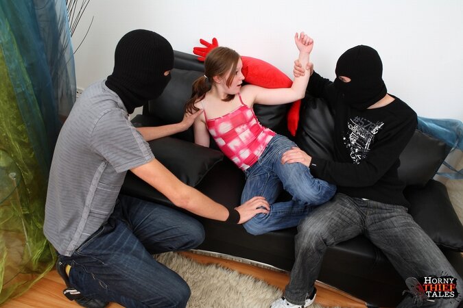 Wicked double fuck for a submissive teen who gets robbed