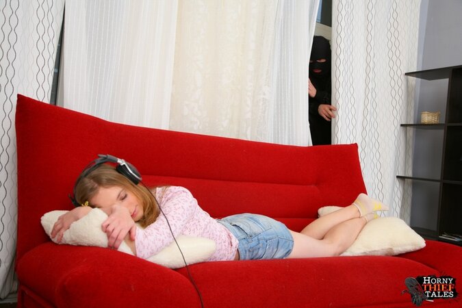 Sleeping girl gets ass fucked by two home invaders wearing ski masks