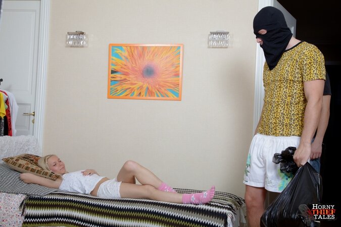 Adorable blonde teen gets spit roasted by two horny dudes