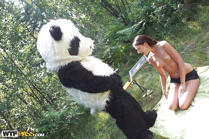 Naughty cutie outdoor panda toy and cumshot fun