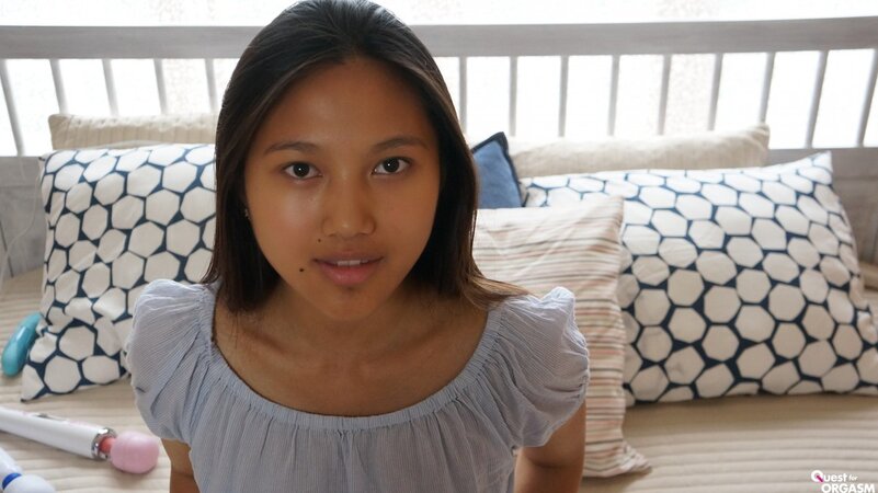 Hot girl playing with her own breathtaking Asian vag
