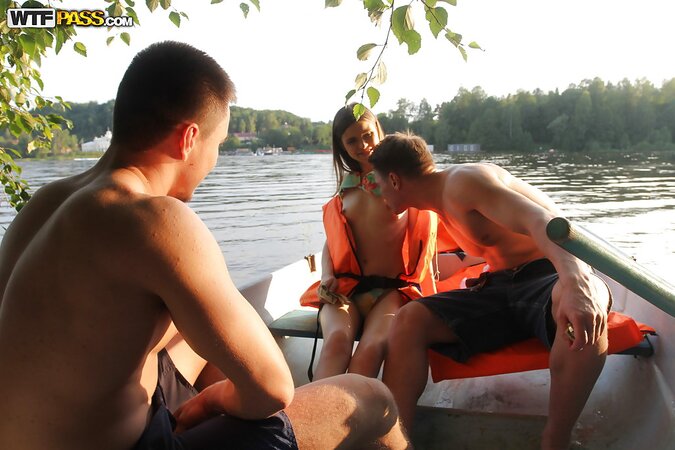 Guys shake the boat while fucking slutty girl from St. Petersburg together