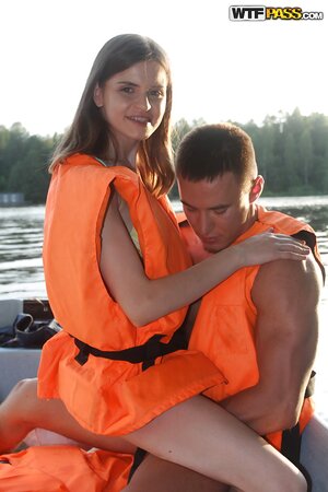Guys shake the boat while fucking slutty girl from St. Petersburg together
