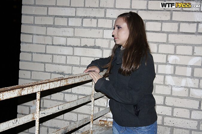 Russian black fucker owns teen whore at night right on the public balcony